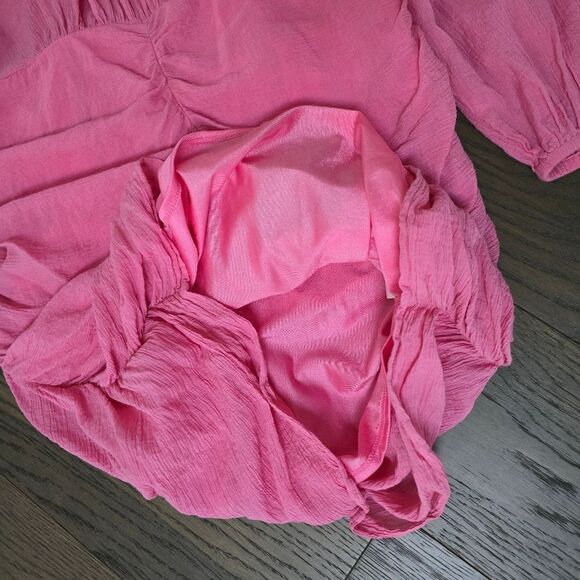 Rodebjer Adilah Ruched Long Balloon Sleeve Mini Dress in Moroccan Rose Pink - Picture 8 of 15